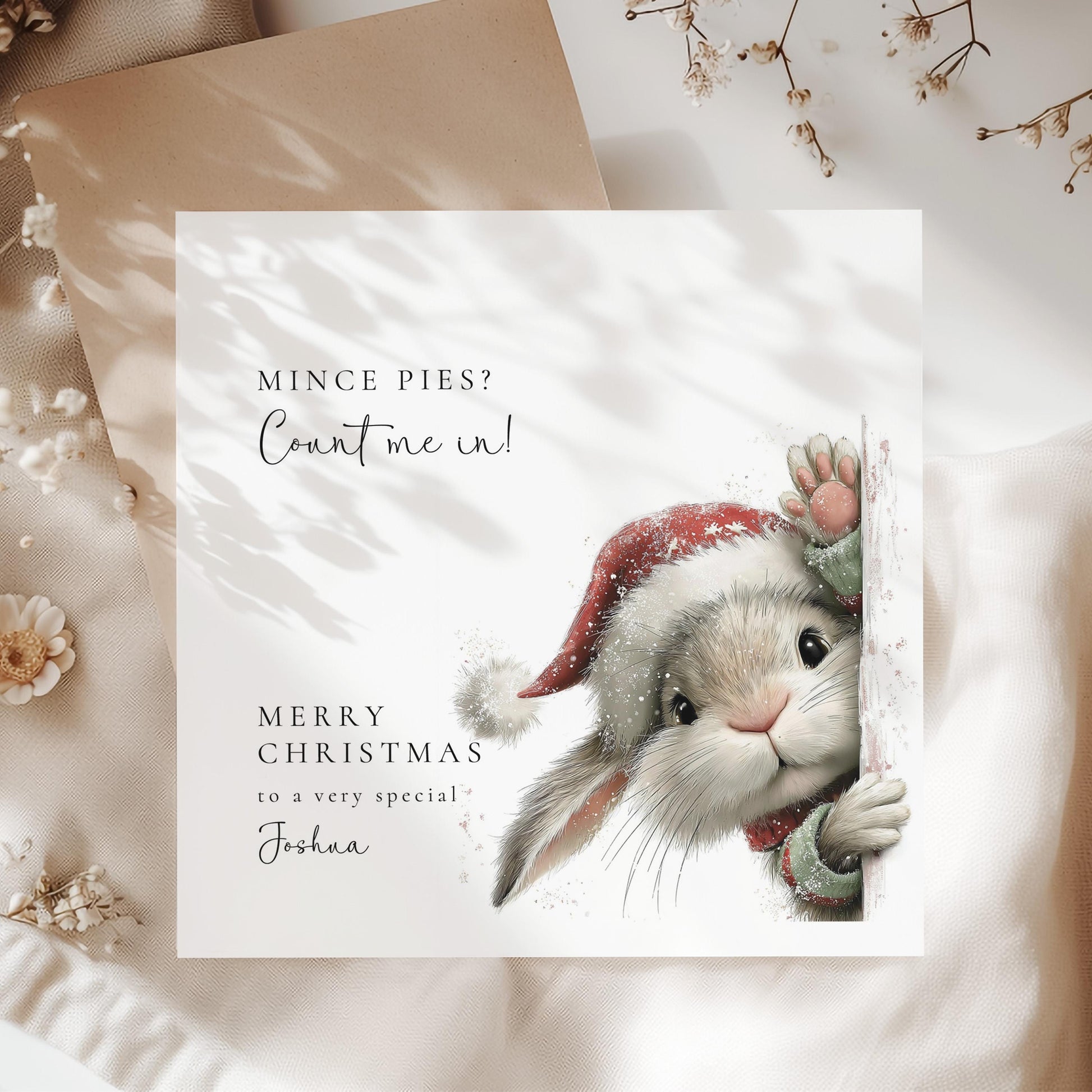 Funny Christmas Card Mince Pies, Cute Bunny Christmas Card Personalised, Kids Xmas Card, Cute Animal Card for Grandson Granddaughter