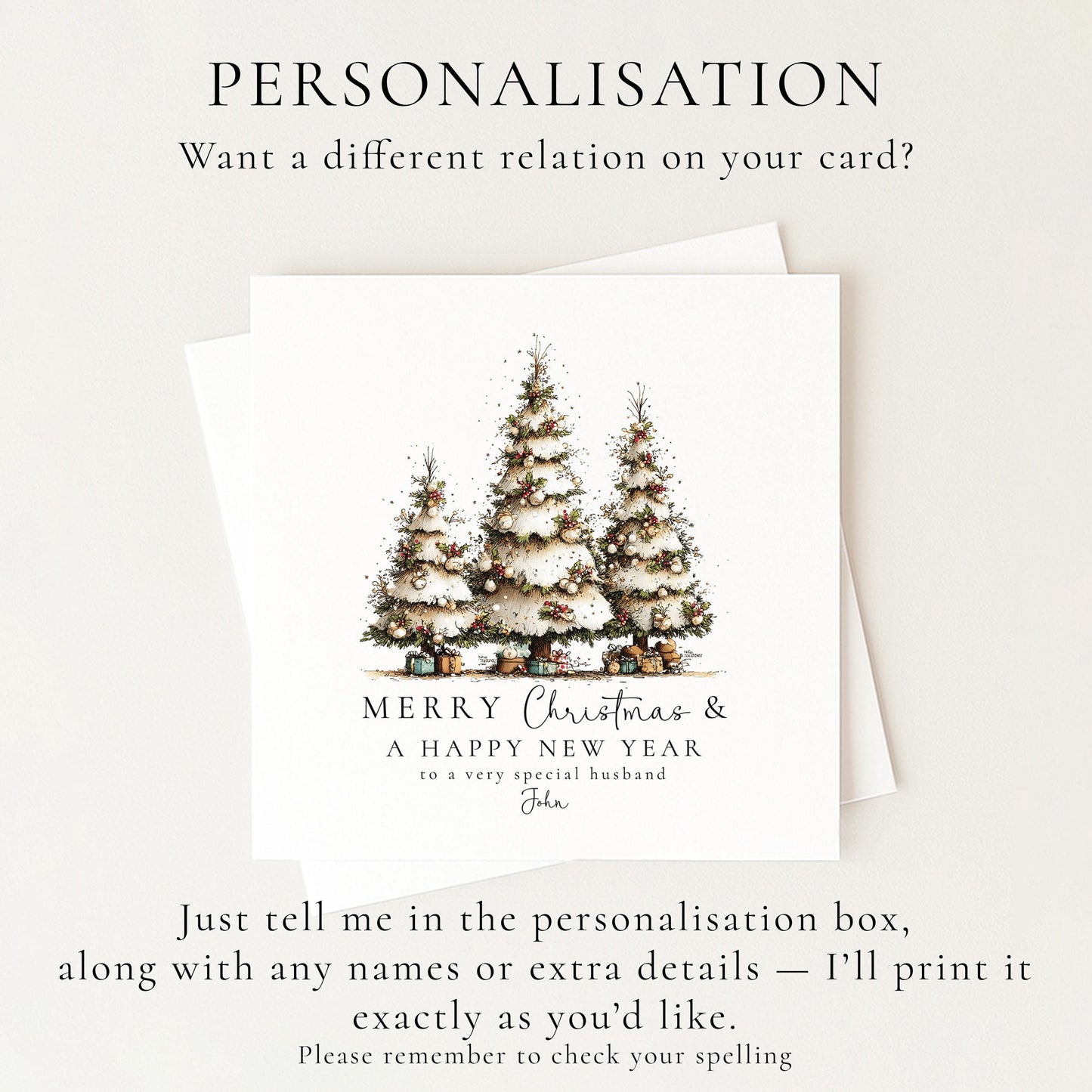 Christmas Husband Card, Personalised Merry Christmas Card for Husband, Custom Name Christmas Tree Card, Festive Greeting Card