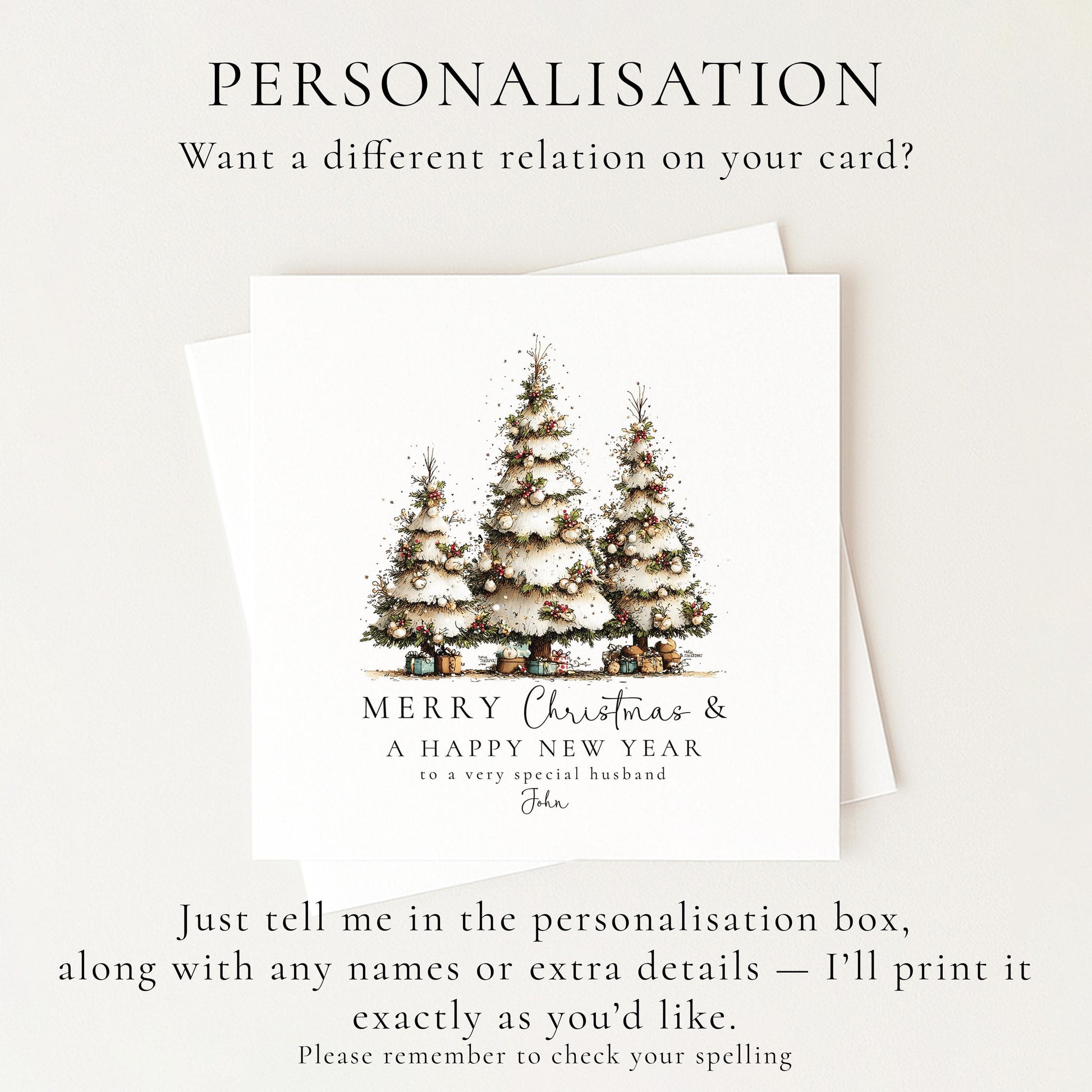 Christmas Husband Card, Personalised Merry Christmas Card for Husband, Custom Name Christmas Tree Card, Festive Greeting Card
