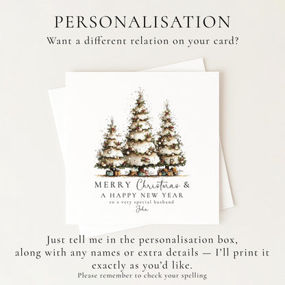 Christmas Husband Card, Personalised Merry Christmas Card for Husband, Custom Name Christmas Tree Card, Festive Greeting Card