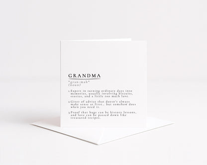 Grandma Definition Card, Dictionary Meaning Grandma Birthday Card, Sentimental Minimalist Card From Granddaughter or Grandson
