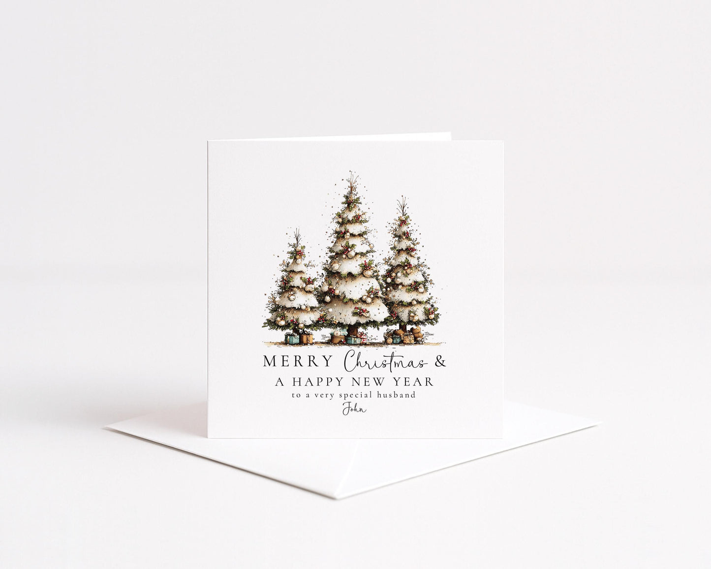 Christmas Husband Card, Personalised Merry Christmas Card for Husband, Custom Name Christmas Tree Card, Festive Greeting Card
