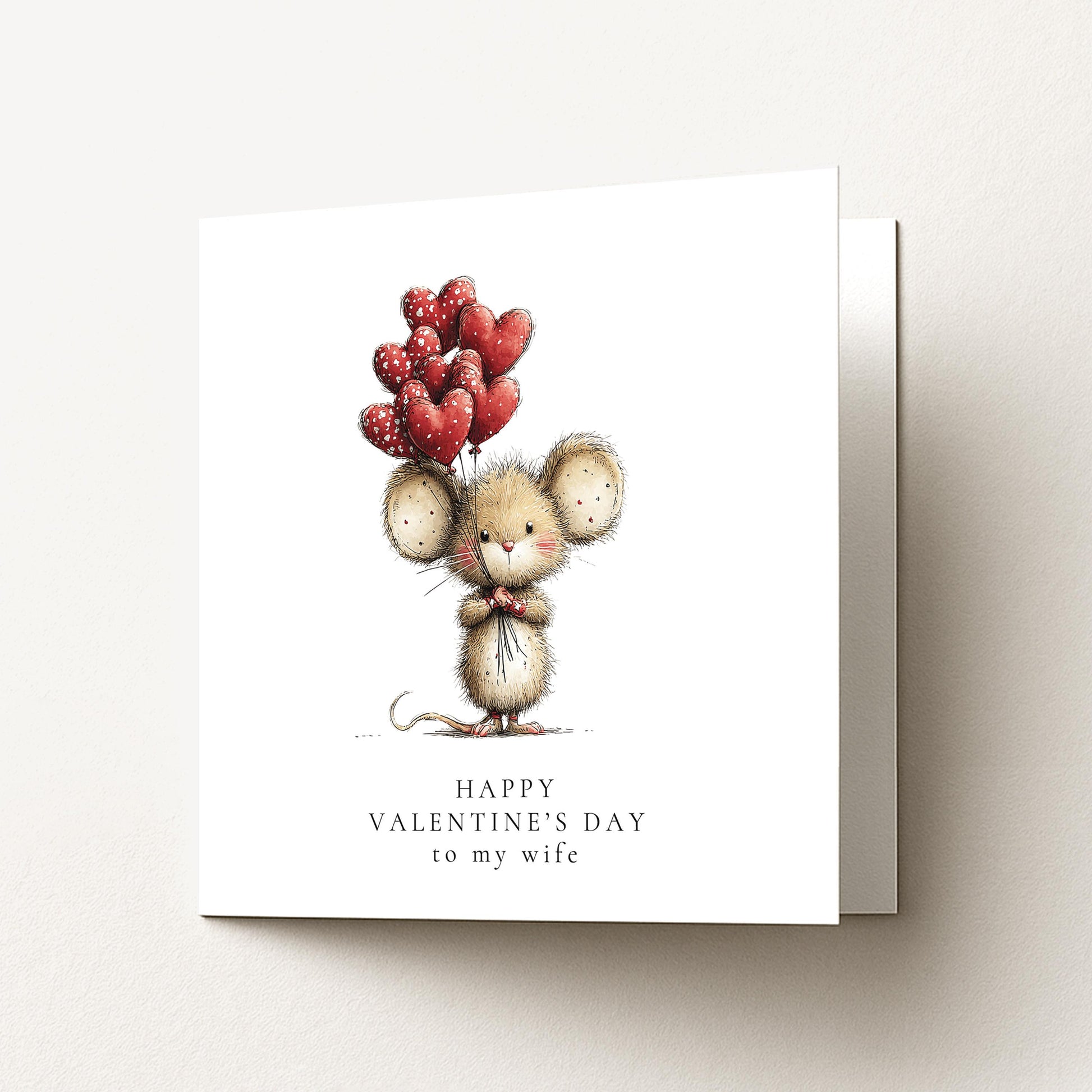 Valentines Wife Card, Cute Mouse Valentine’s Day Card for Wife, Heart Balloon Animal Card, Romantic Cute Wife Card