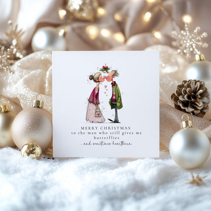 Funny Christmas Card for Husband, Romantic & Humorous Xmas Card for Him, Still Gives Me Butterflies Card, Cute Couple Christmas Card