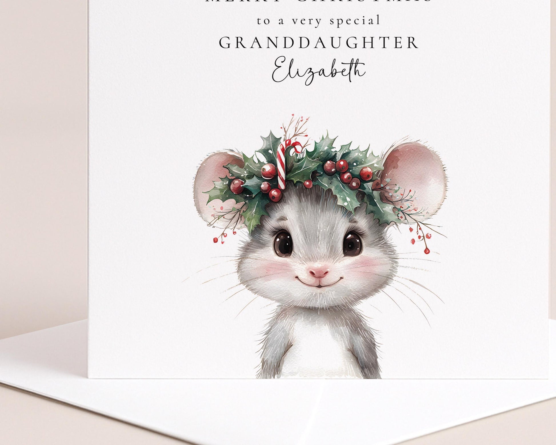 Granddaughter Christmas Card, Personalised Granddaughter Xmas Card, Cute Mouse Card, Custom Name Christmas Card for Girls, Printed Card UK