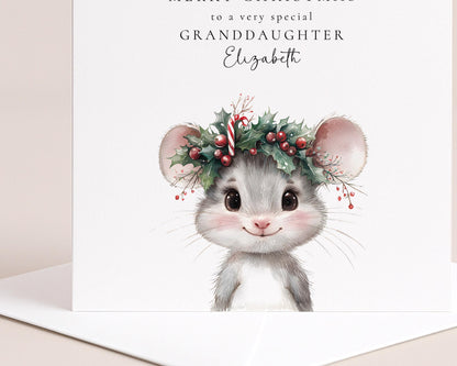 Granddaughter Christmas Card, Personalised Granddaughter Xmas Card, Cute Mouse Card, Custom Name Christmas Card for Girls, Printed Card UK