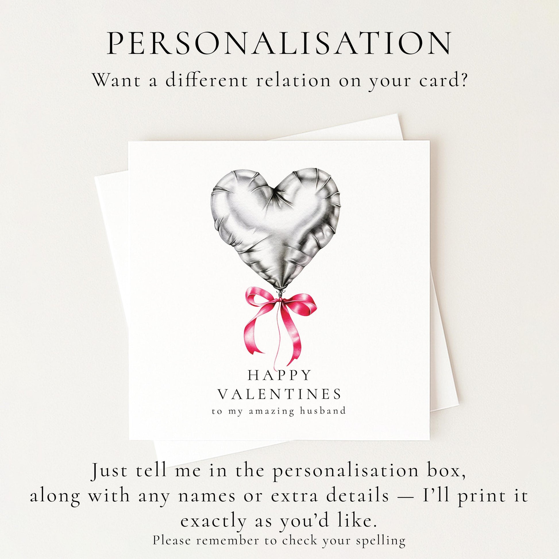 Valentines Card for Husband, Romantic Heart Balloon Card, Personalised Valentine’s Day Card, Printed Card for Amazing Husband
