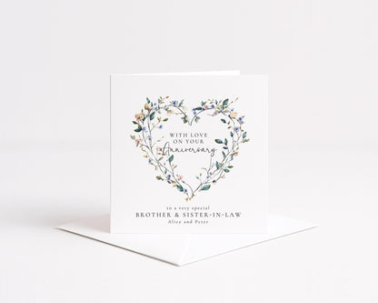 Anniversary Card for Brother and Sister in Law, Personalised Anniversary Card, Floral Heart Anniversary Card