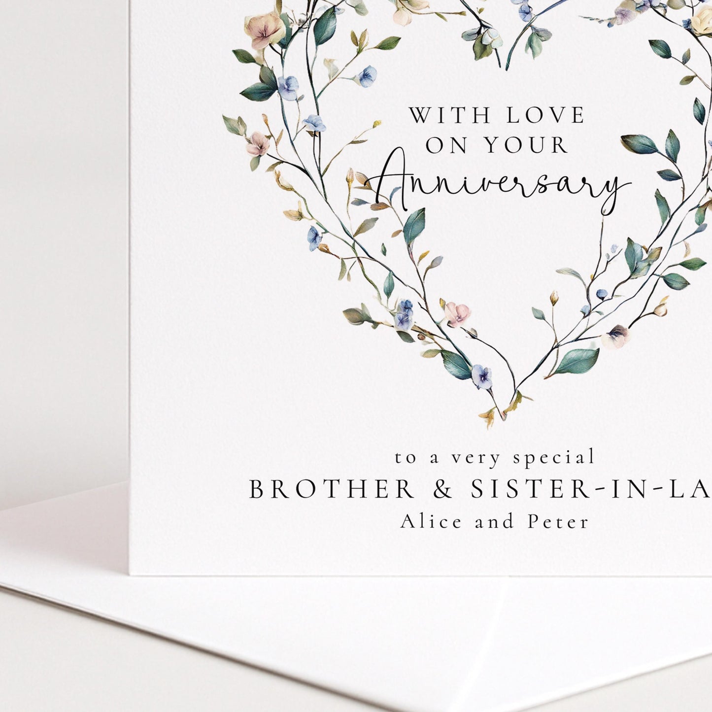 Anniversary Card for Brother and Sister in Law, Personalised Anniversary Card, Floral Heart Anniversary Card
