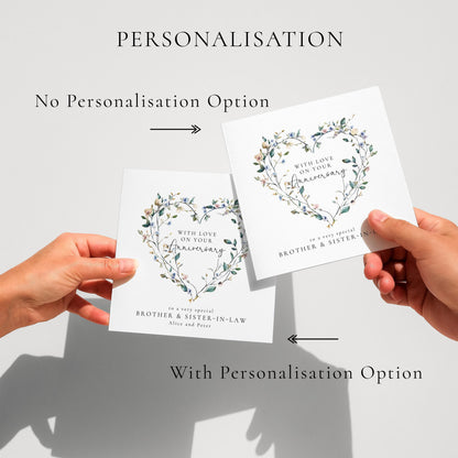 Anniversary Card for Brother and Sister in Law, Personalised Anniversary Card, Floral Heart Anniversary Card