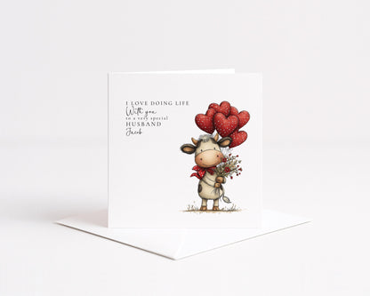 Husband Anniversary Card, I Love Doing Life With You Card, Cute Cow Love Card, Romantic Card from Wife