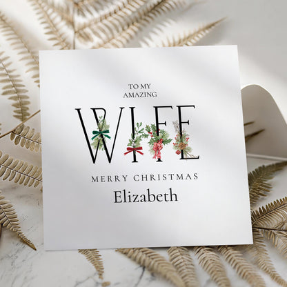 To My Amazing Wife Merry Christmas Card, Personalised Christmas Card for Wife, Elegant Holiday Greeting Card, Festive Gift for Her