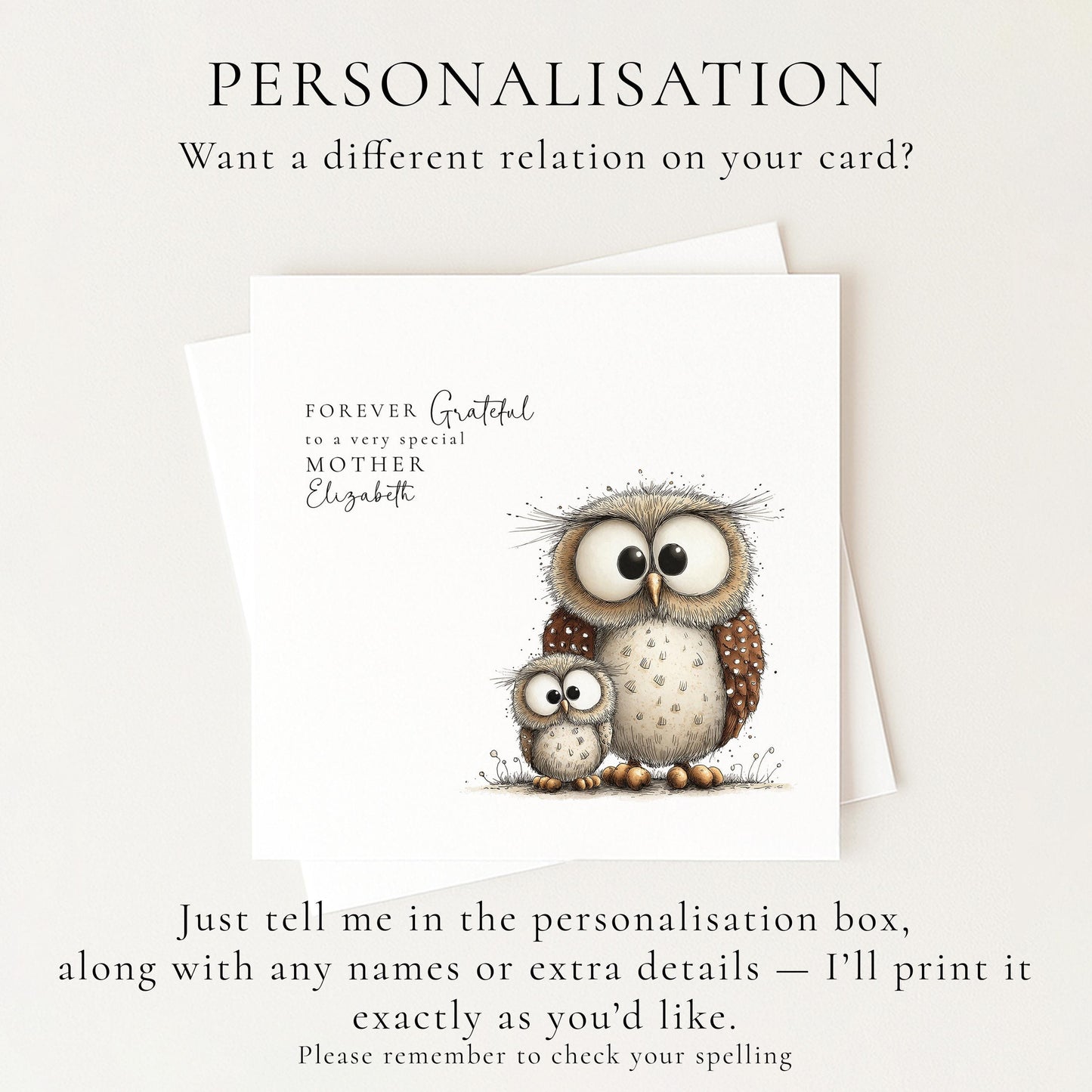 Mother’s Day Card - Personalised Owl & Baby Illustration | Sentimental Mum Gift
