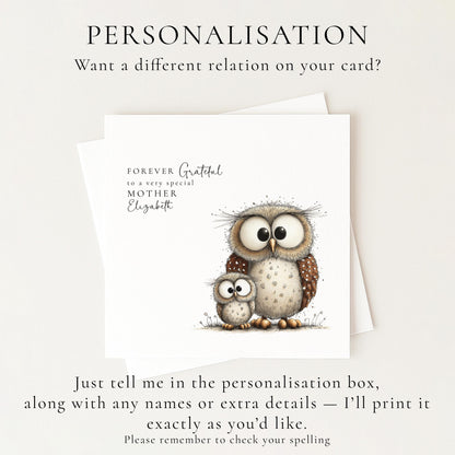 Mother’s Day Card - Personalised Owl & Baby Illustration | Sentimental Mum Gift