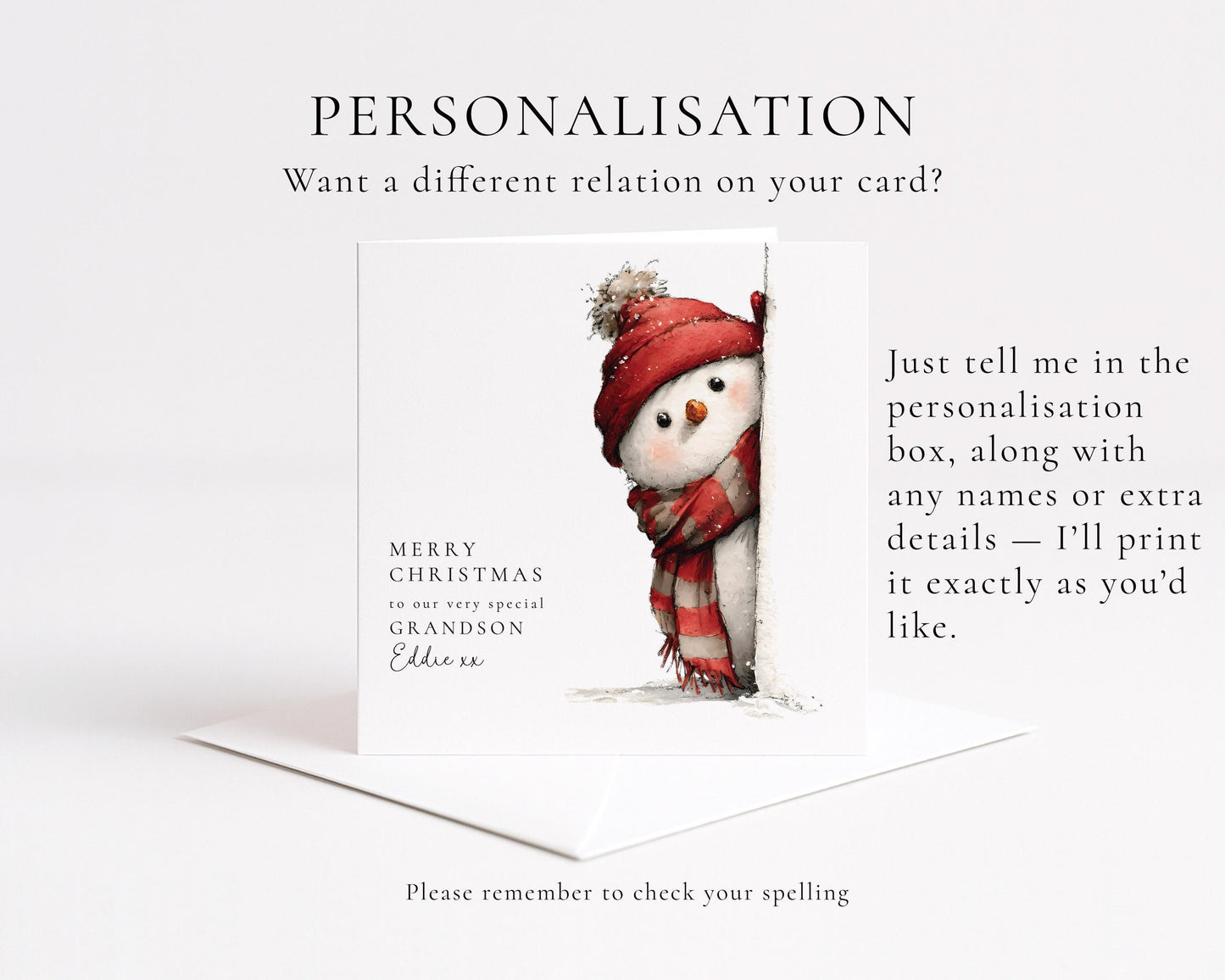 Grandson Christmas Card, Cute Snowman Christmas Card, Personalised Grandson Card, Fun Winter Card for Kids, Custom Name