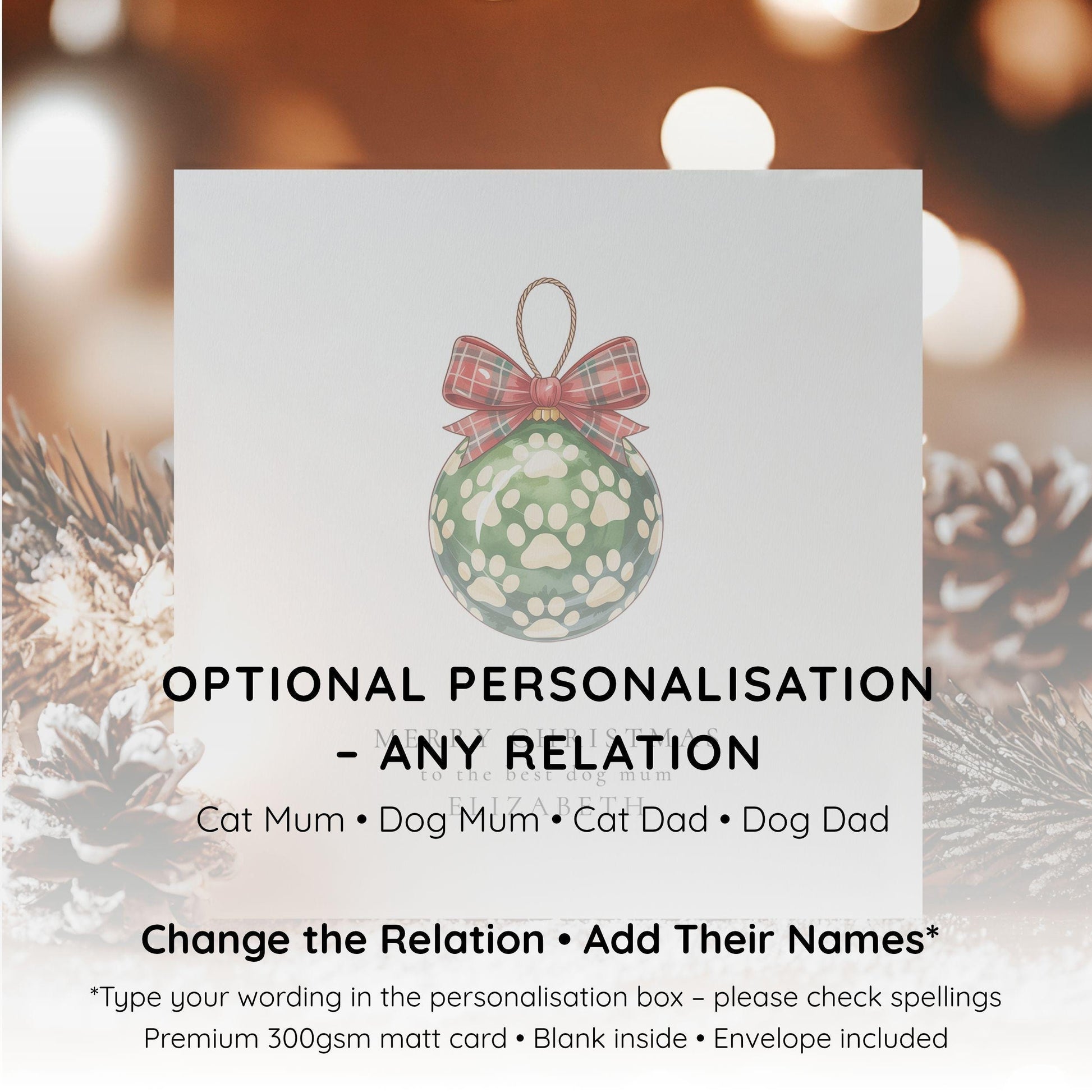 Dog Mum Christmas Card, Personalised Paw Print Bauble Card, Christmas Card from the Dog, Pet Lover Card, Cute Dog Mum Gift Idea