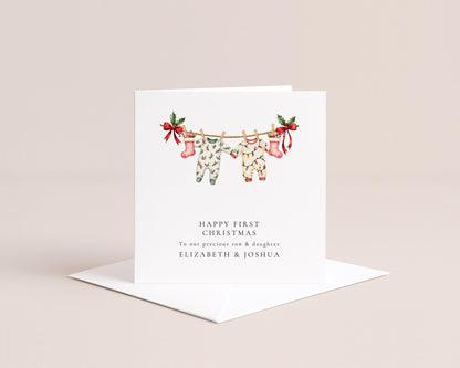 First Christmas Card for Twins, Son & Daughter First Christmas Card, Matching Outfits Christmas Card, Personalised Printed Keepsake