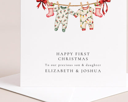 First Christmas Card for Twins, Son & Daughter First Christmas Card, Matching Outfits Christmas Card, Personalised Printed Keepsake