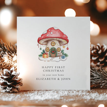 First Christmas in New Home Card, Personalised New Home Christmas Card, Toadstool Mushroom House Card, Printed & Posted Keepsake