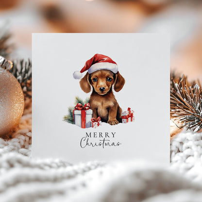 Merry Christmas Dachshund Card, Cute Sausage Dog in Santa Hat, Dog Christmas Card, Christmas Card for Dog Lovers, Festive Pet Greeting