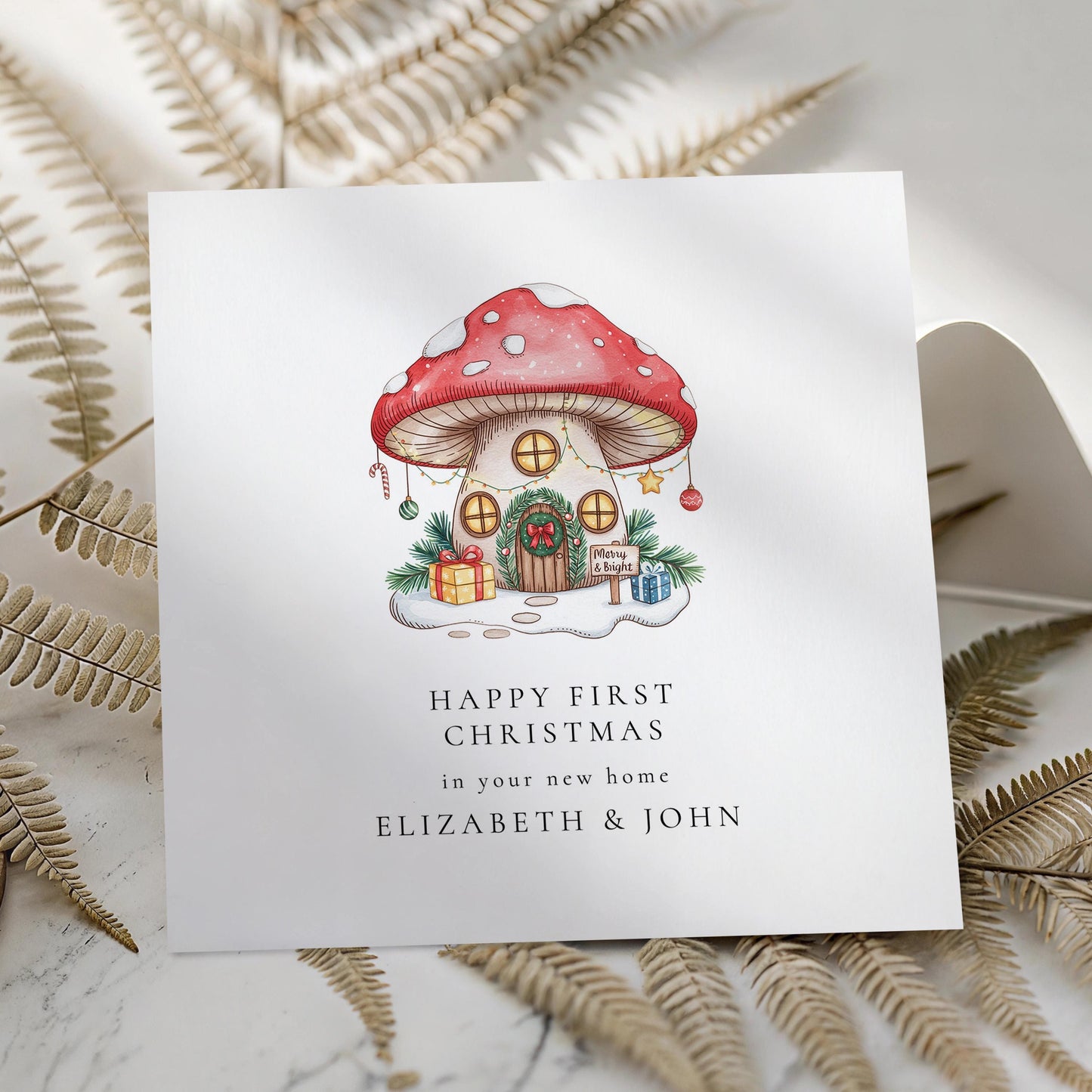 First Christmas in New Home Card, Personalised New Home Christmas Card, Toadstool Mushroom House Card, Printed & Posted Keepsake