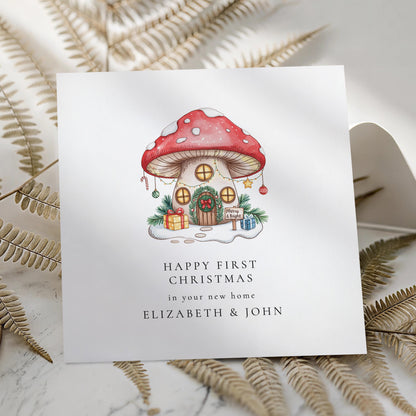 First Christmas in New Home Card, Personalised New Home Christmas Card, Toadstool Mushroom House Card, Printed & Posted Keepsake