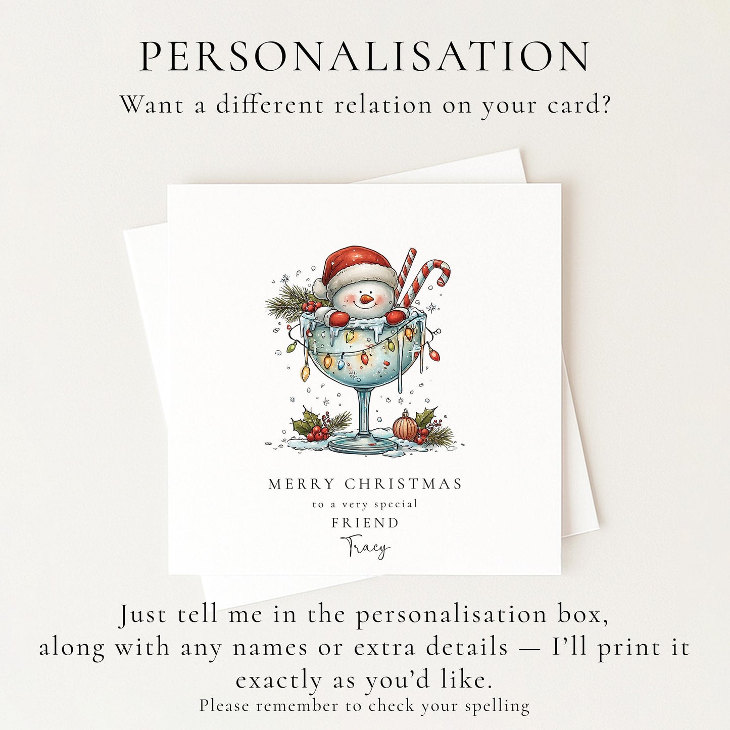 Friend Christmas Card, Personalised Snowman Christmas Card, Cute Festive Friend Card, Custom Name Xmas Card, Printed Holiday Card