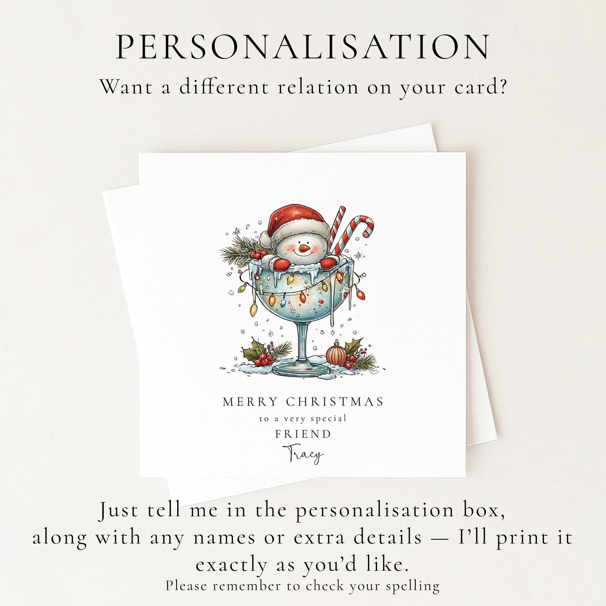 Friend Christmas Card, Personalised Snowman Christmas Card, Cute Festive Friend Card, Custom Name Xmas Card, Printed Holiday Card