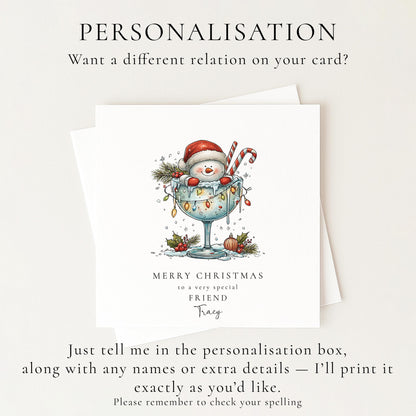 Friend Christmas Card, Personalised Snowman Christmas Card, Cute Festive Friend Card, Custom Name Xmas Card, Printed Holiday Card