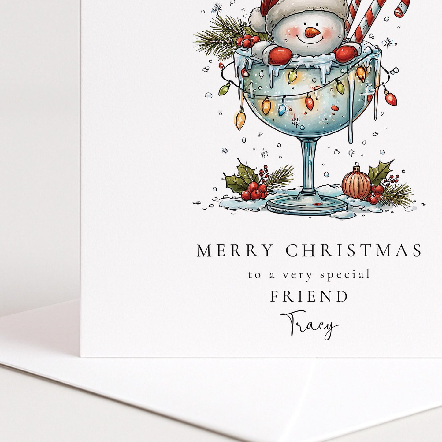 Friend Christmas Card, Personalised Snowman Christmas Card, Cute Festive Friend Card, Custom Name Xmas Card, Printed Holiday Card