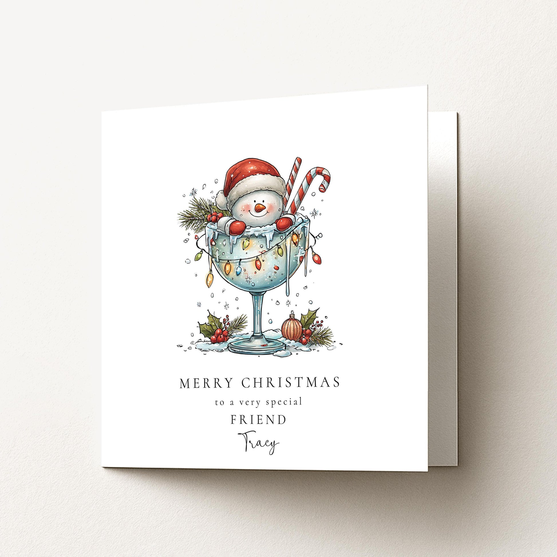 Friend Christmas Card, Personalised Snowman Christmas Card, Cute Festive Friend Card, Custom Name Xmas Card, Printed Holiday Card