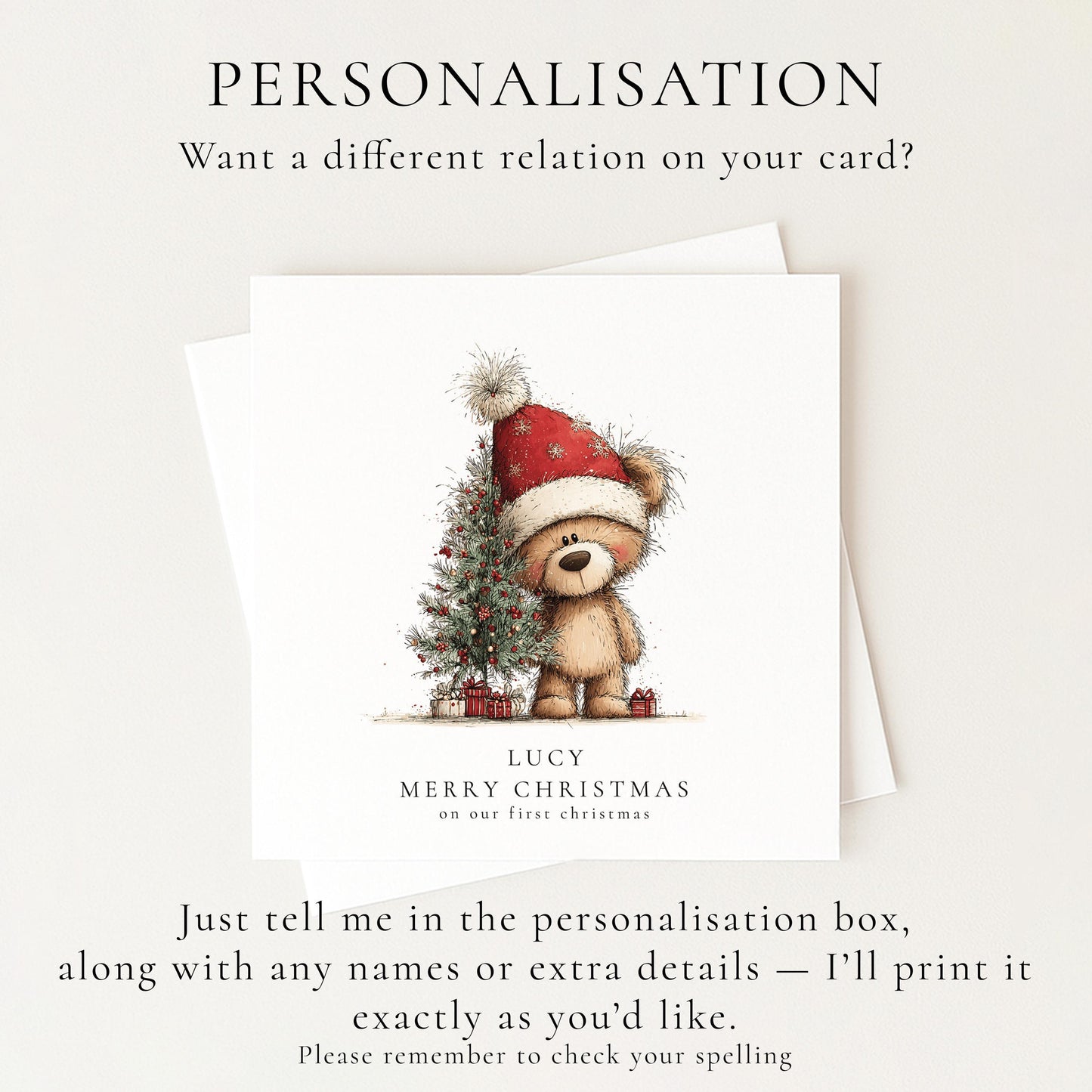 First Christmas Card, Our First Christmas Bear Card, Cute Couple Christmas Card, Sweet Festive Bear Illustration, Printed Christmas Card UK