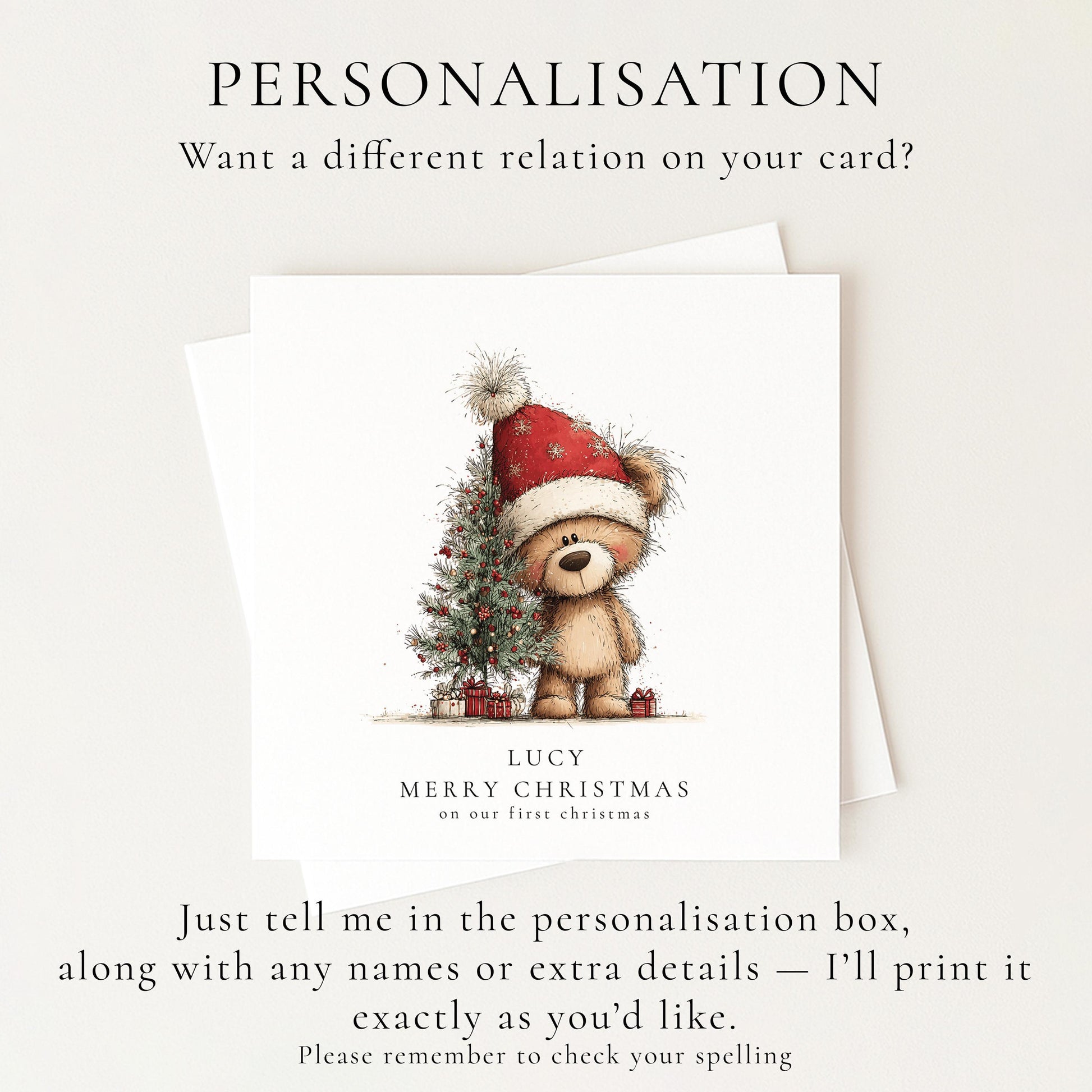 First Christmas Card, Our First Christmas Bear Card, Cute Couple Christmas Card, Sweet Festive Bear Illustration, Printed Christmas Card UK