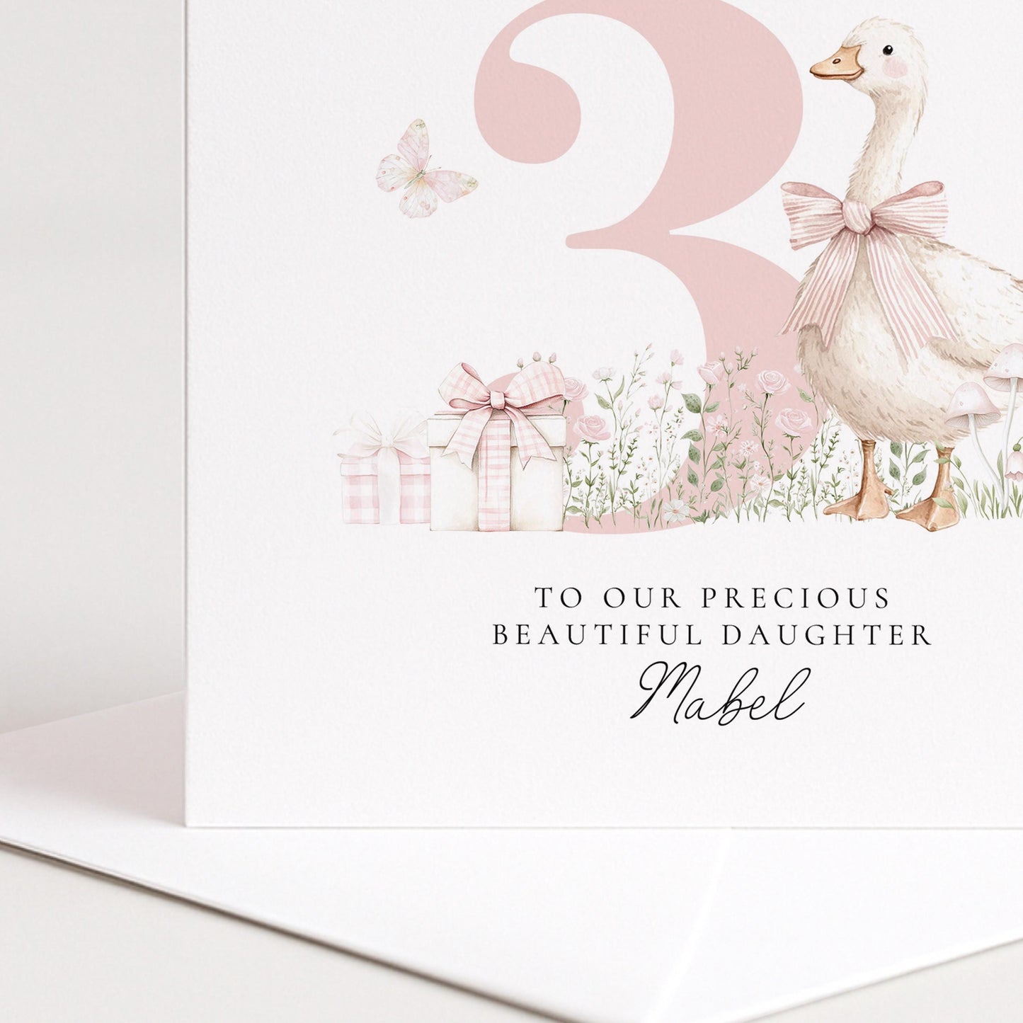 3rd Birthday Card for Daughter, Pink Goose Birthday Card, Personalised Age 3 Card for Girl, Farmyard Birthday Card, Printed & Posted