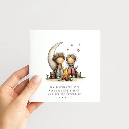 Valentines Husband Card, Romantic Valentine’s Day Card for Husband, Cute Couple Campfire Card, You Are My Favourite Place to Be