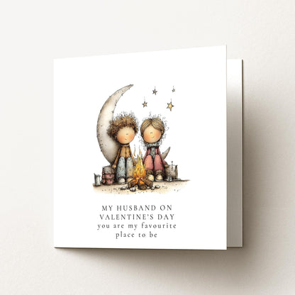 Valentines Husband Card, Romantic Valentine’s Day Card for Husband, Cute Couple Campfire Card, You Are My Favourite Place to Be