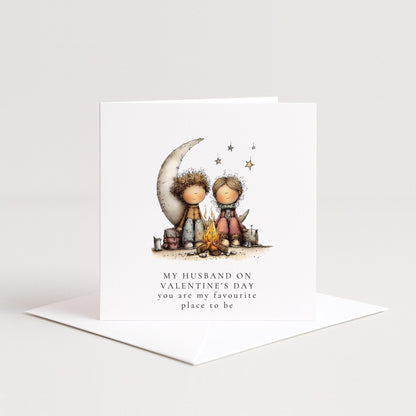 Valentines Husband Card, Romantic Valentine’s Day Card for Husband, Cute Couple Campfire Card, You Are My Favourite Place to Be