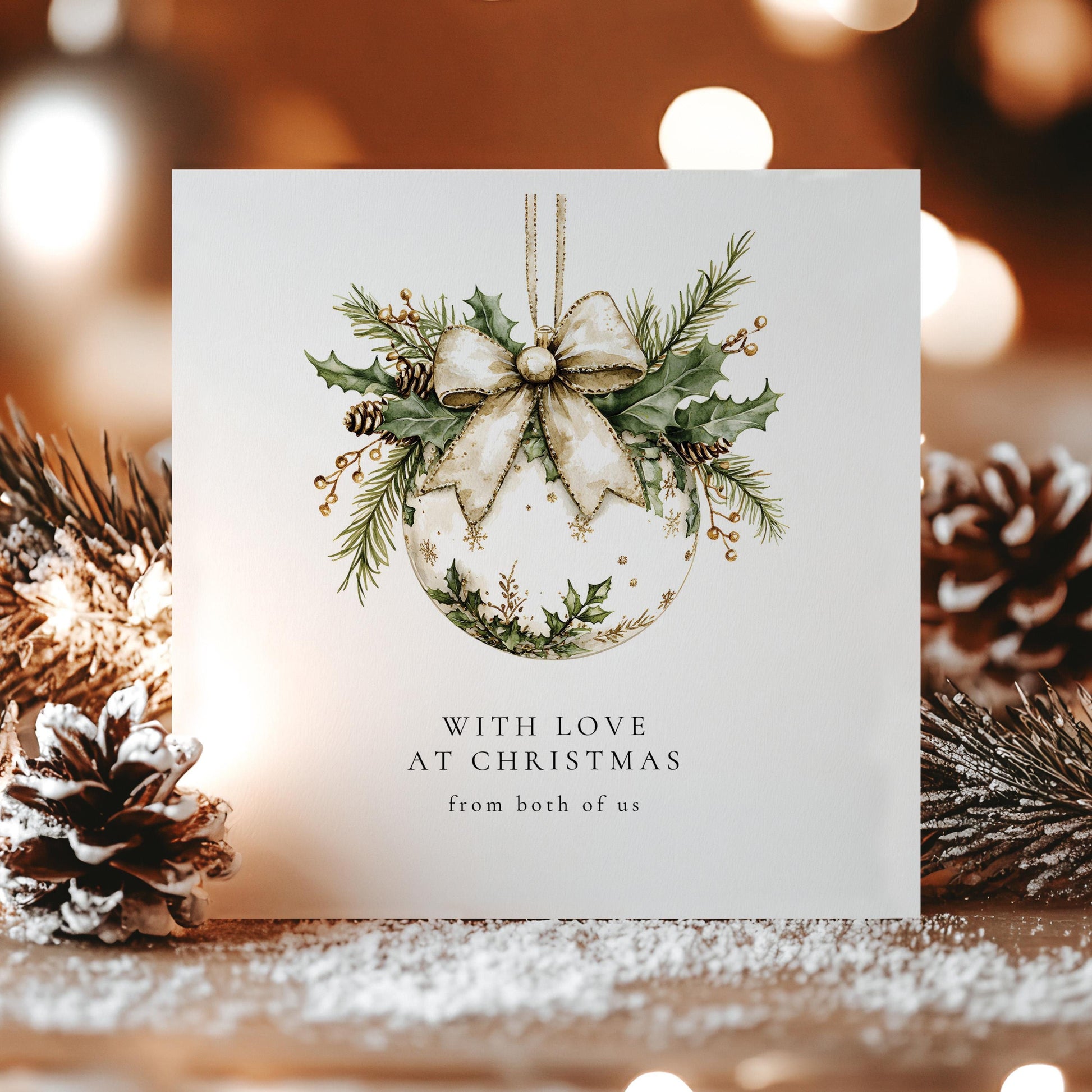 Christmas Card From Both of Us, Elegant Bauble Christmas Card, With Love at Christmas, Luxury Festive Card, Classy Holiday Card UK