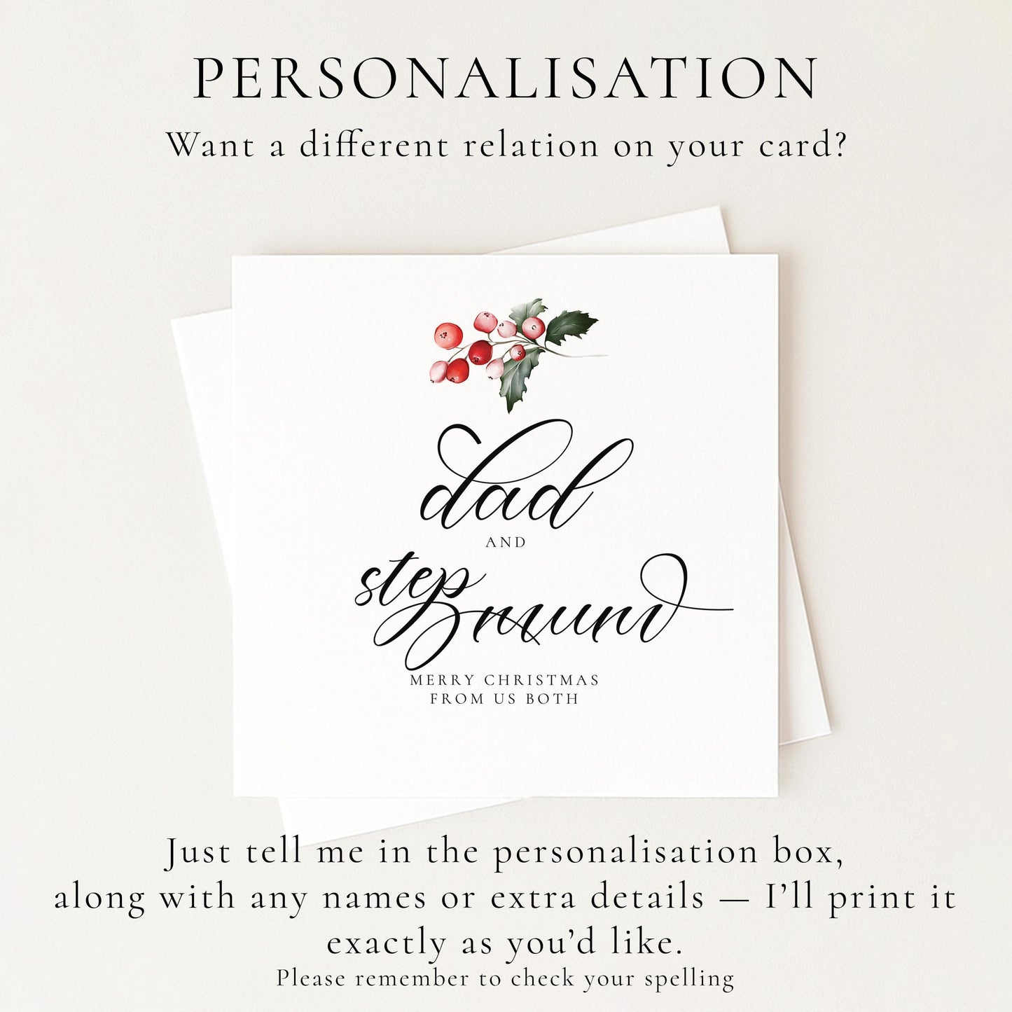 Elegant 'Dad and Stepmum' Christmas Card: Festive Holly Design