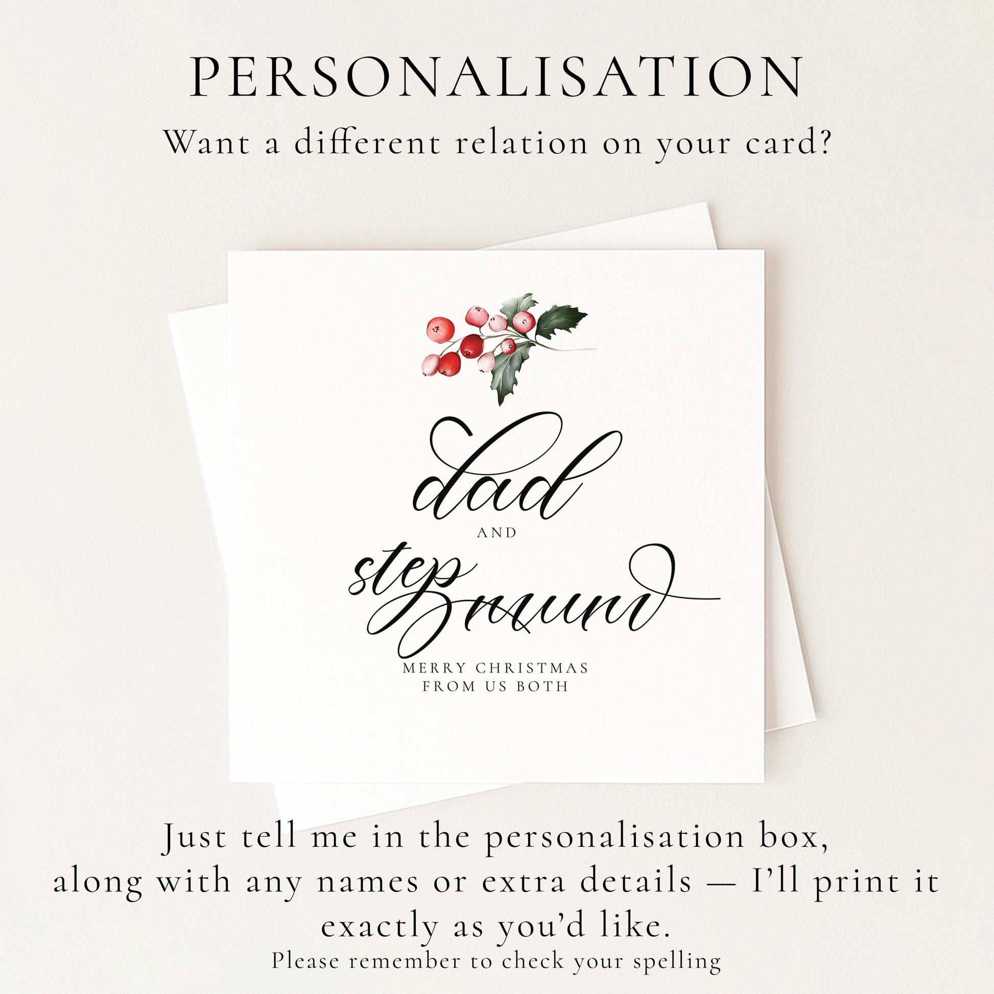 Elegant 'Dad and Stepmum' Christmas Card: Festive Holly Design