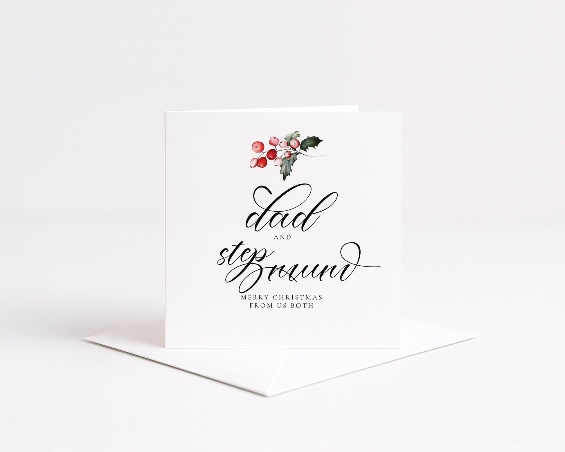 Elegant 'Dad and Stepmum' Christmas Card: Festive Holly Design