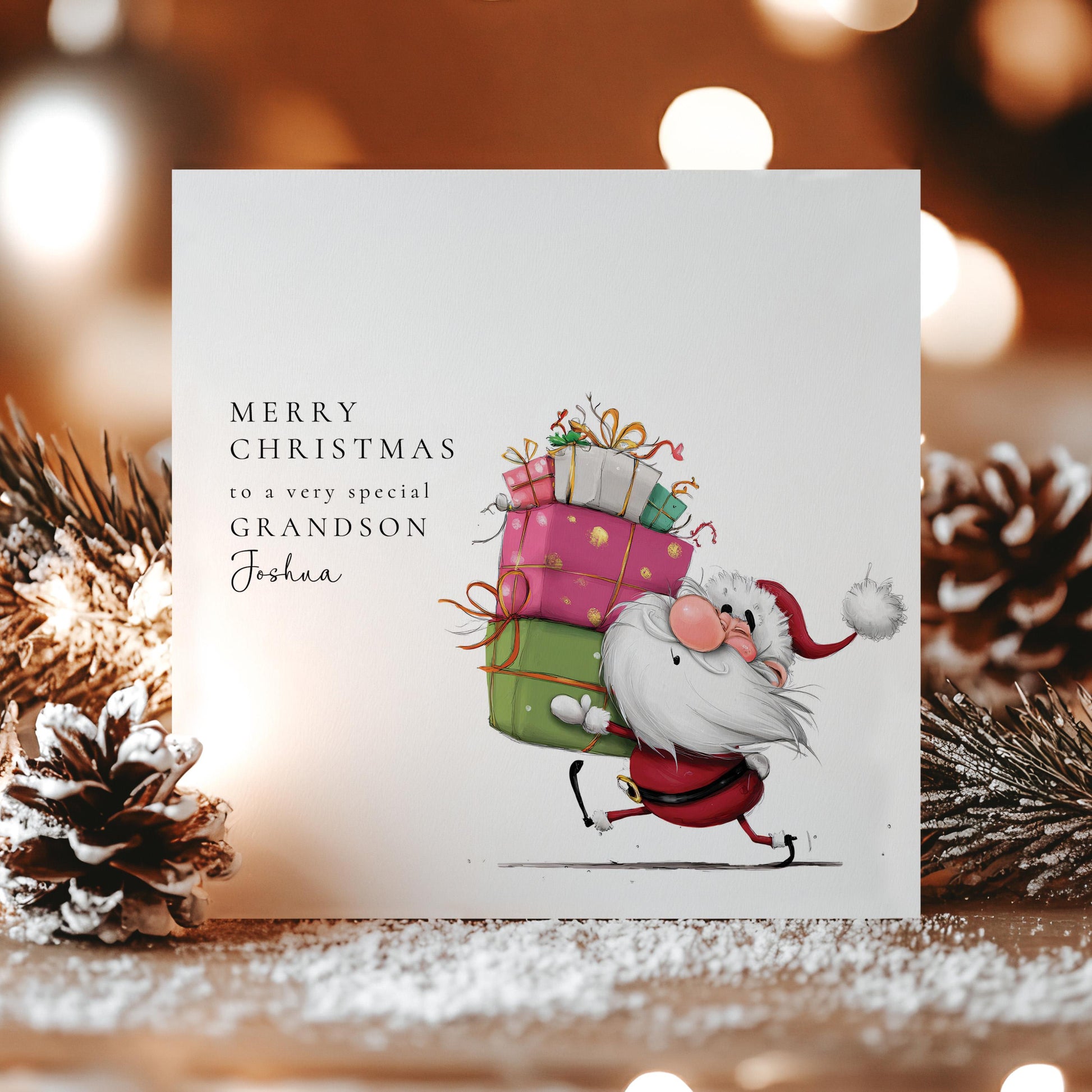 Grandson Christmas Card, Personalised Grandson Xmas Card, Cute Santa Card for Boy, Custom Name Card, Christmas Card Grandchild UK