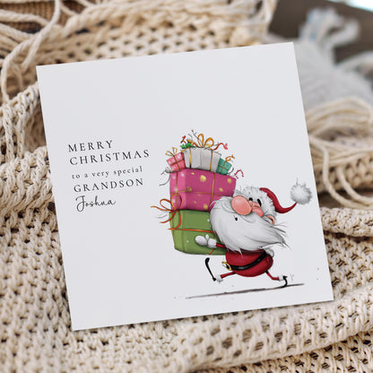 Grandson Christmas Card, Personalised Grandson Xmas Card, Cute Santa Card for Boy, Custom Name Card, Christmas Card Grandchild UK
