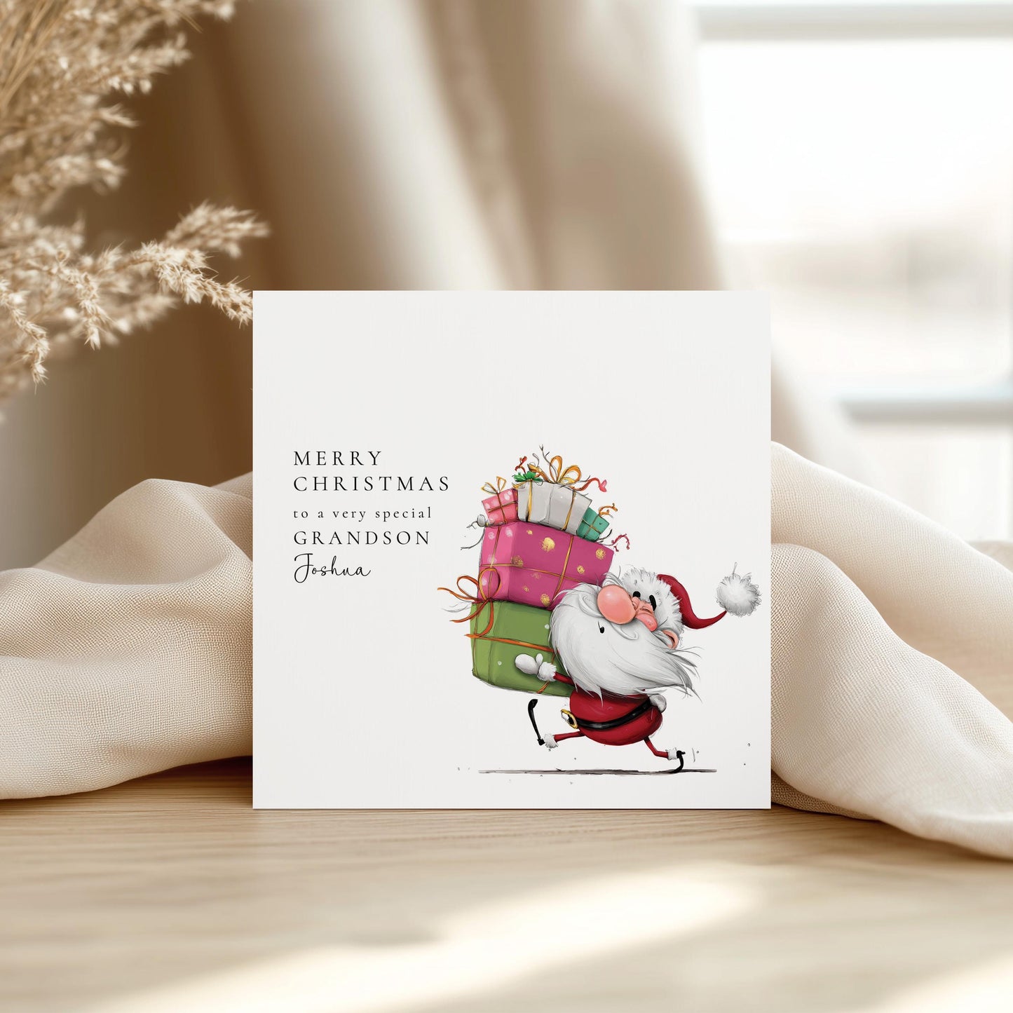 Grandson Christmas Card, Personalised Grandson Xmas Card, Cute Santa Card for Boy, Custom Name Card, Christmas Card Grandchild UK