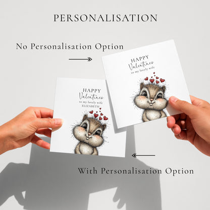 Valentine’s Card for Wife, Cute Chipmunk Valentine Card, Wife Valentine Card, Personalised Valentine’s Day Card