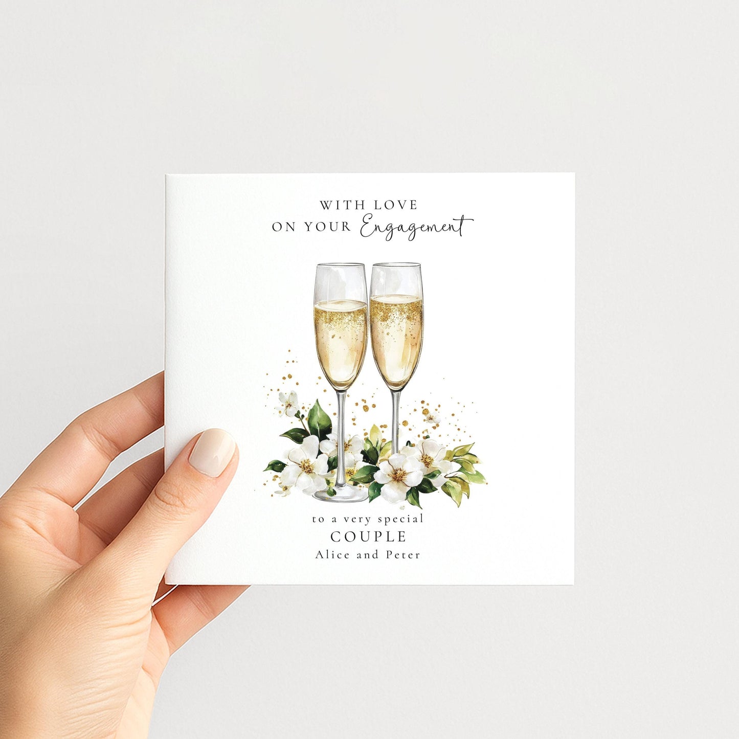 Engagement Card for Couple, Personalised Engagement Card, Elegant Champagne Glasses Engagement Congratulations Card