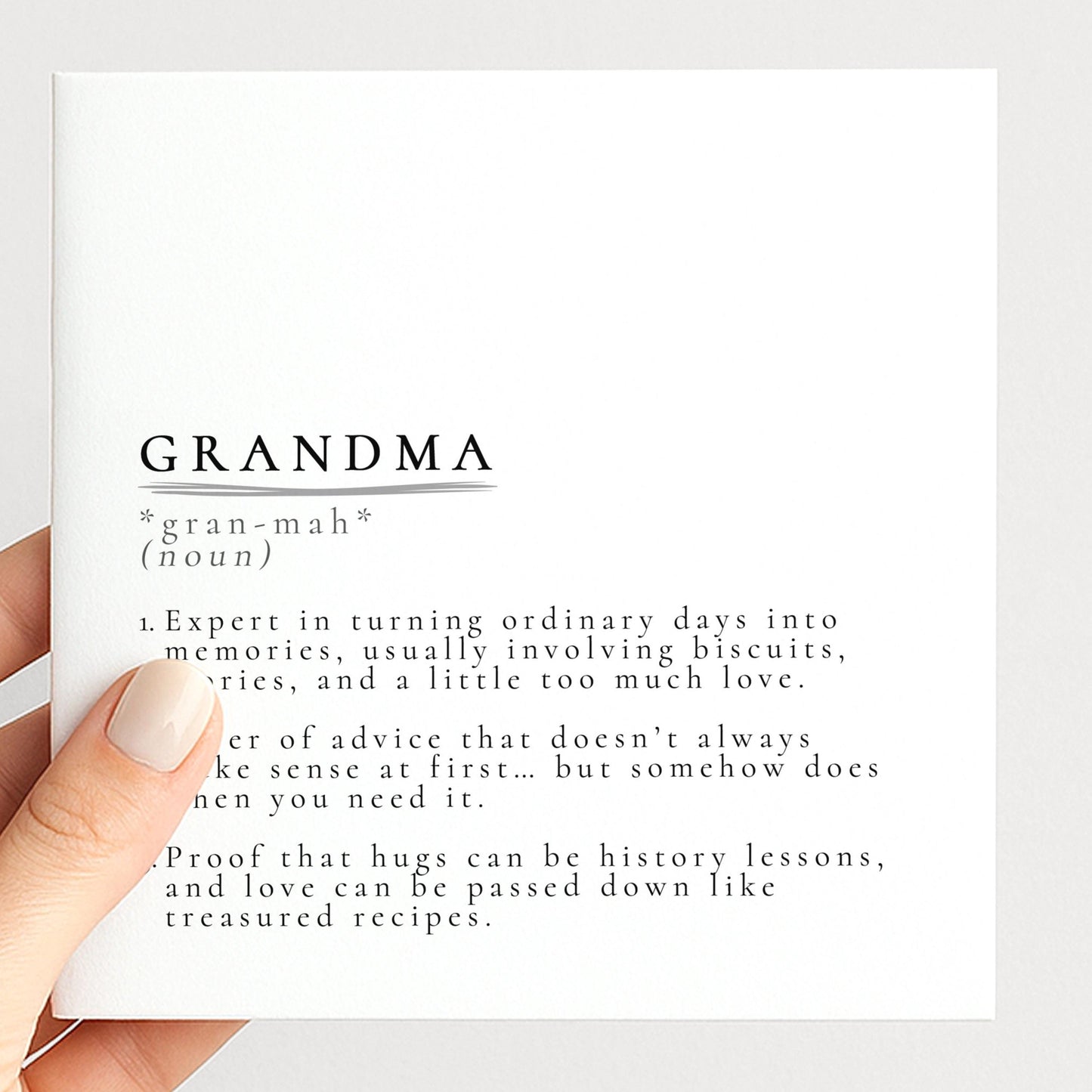 Grandma Definition Card, Dictionary Meaning Grandma Birthday Card, Sentimental Minimalist Card From Granddaughter or Grandson