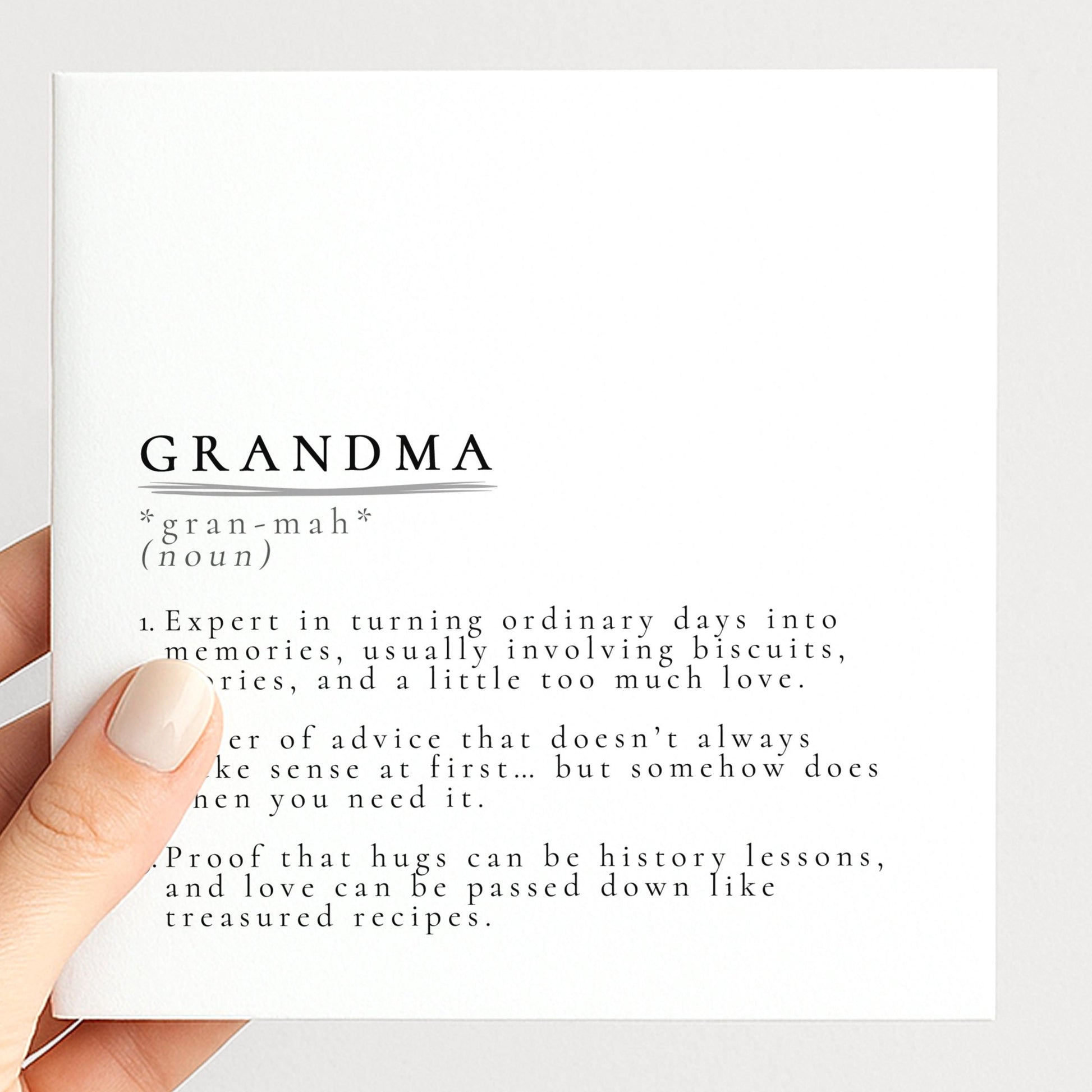 Grandma Definition Card, Dictionary Meaning Grandma Birthday Card, Sentimental Minimalist Card From Granddaughter or Grandson