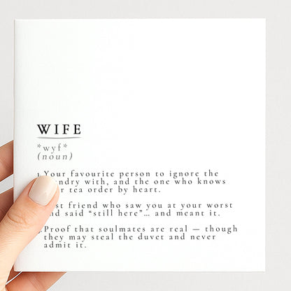 Wife Definition Card, Dictionary Meaning Wife Birthday Card, Sentimental Minimalist Card for Wife, Anniversary Card Idea