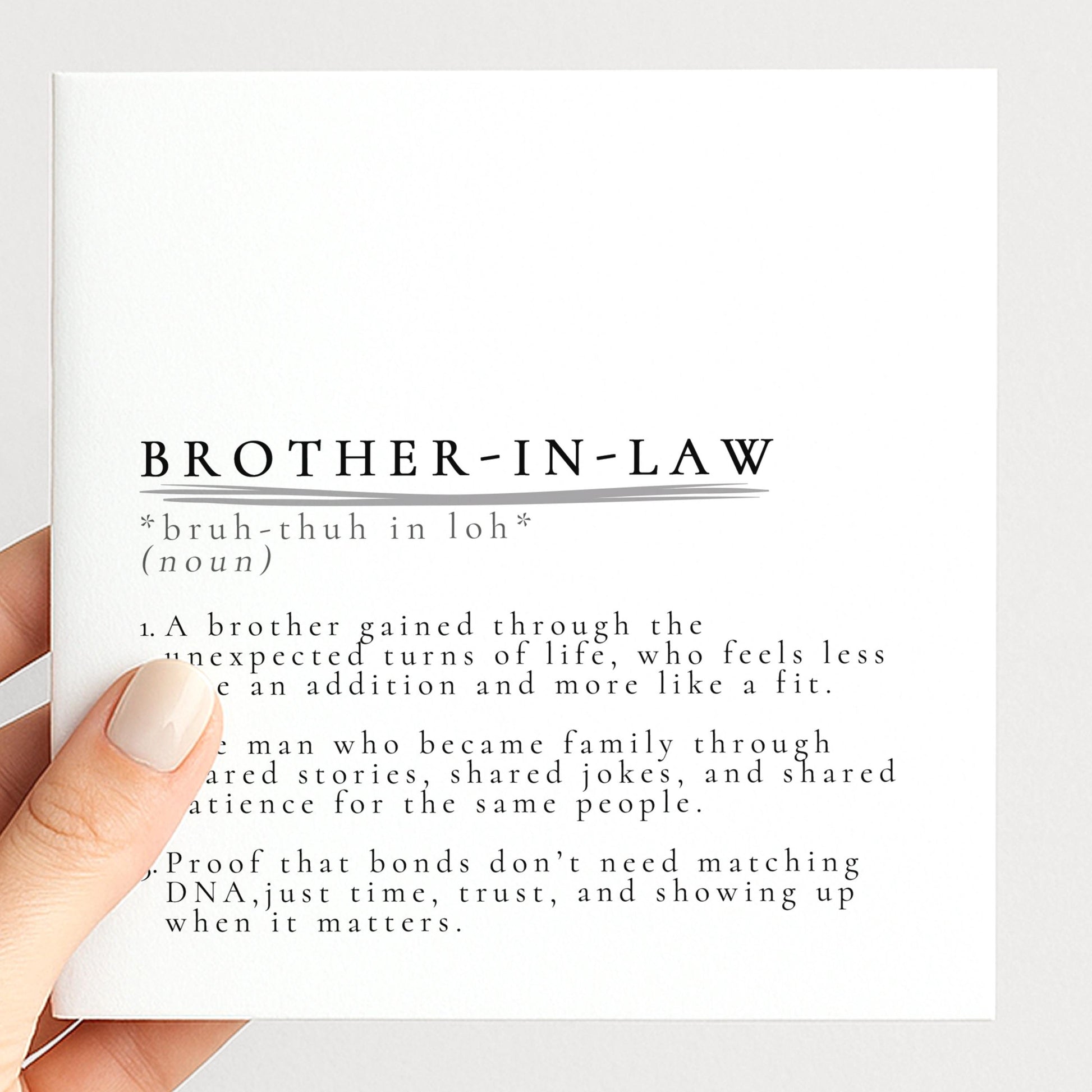 Brother-in-Law Definition Card, Dictionary Meaning Brother in Law Birthday Card, Sentimental Minimalist Card for Brother-in-Law,